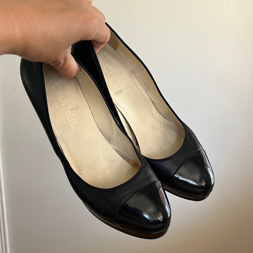 Chanel Patent Cap-Toe Platform Heels - image 8